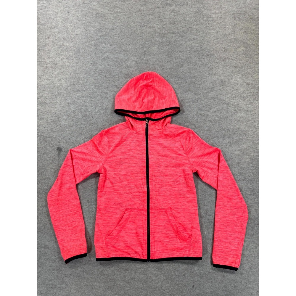 H&M Sports Hoodie Kids 8-10 Years Coral Pink Stretch Thumbhole Sleeve Full Zip